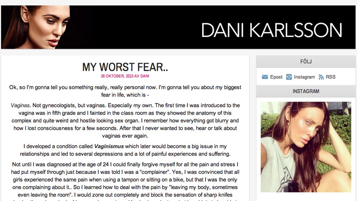 Här är inlägget på bloggen där hon berättar om sin diagnos. 